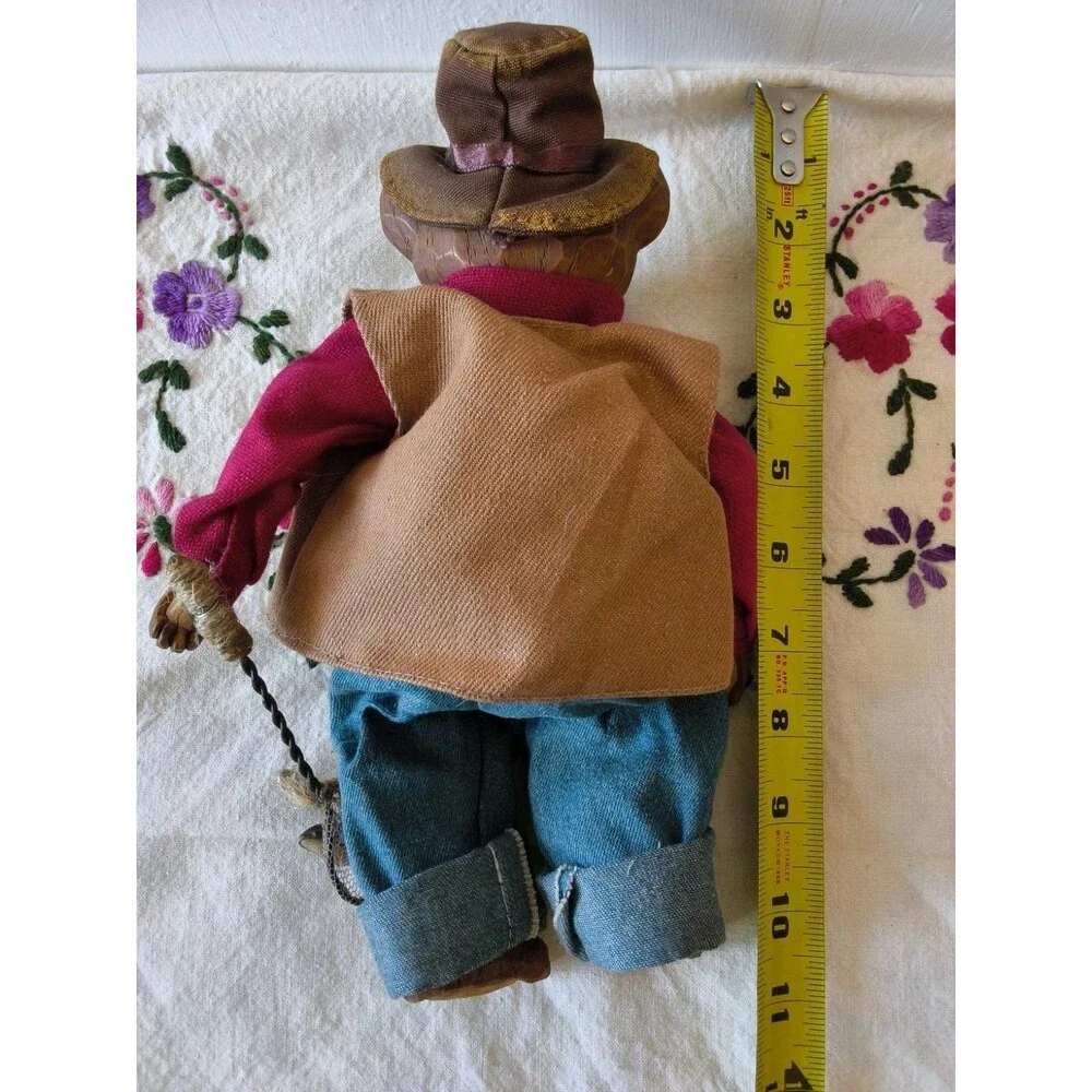 Vintage Heartfelt Ted's Handmade Wooden Fly Fishing Fisherman Bear Teddy